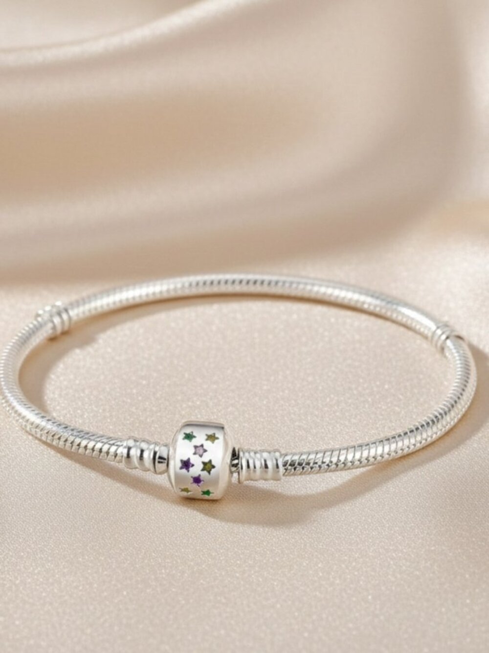 Sterling Silver Star Accent Charm Bracelet - Multicolor Stars